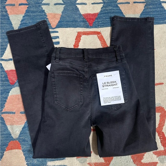 FRAME Le Sleek Straight Jeans In Kerry Dark Grey Black Luxury NWT - Picture 10 of 15